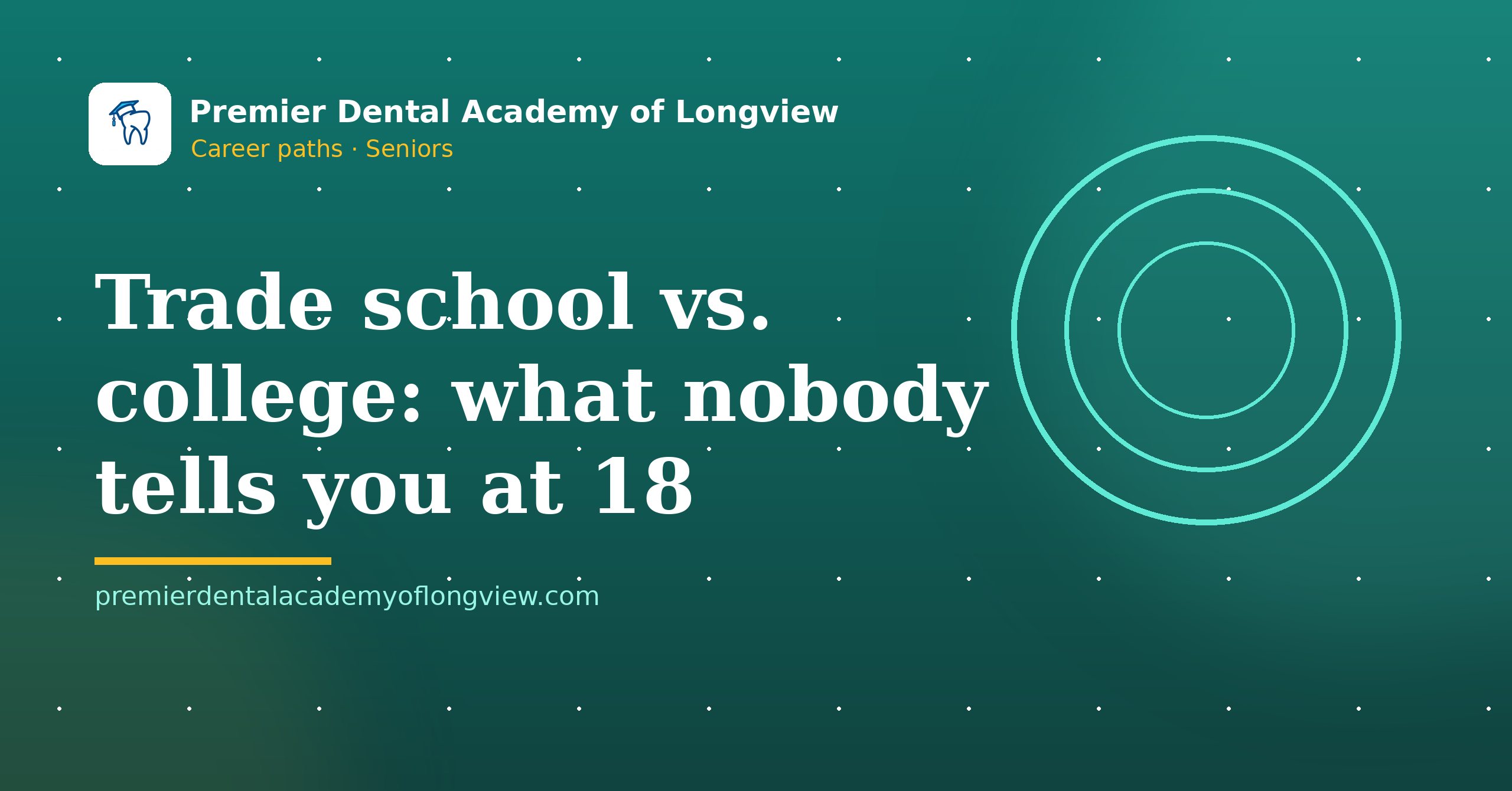 Branded illustration: Trade School vs. College: What Nobody Tells You at 18 — Premier Dental Academy of Longview